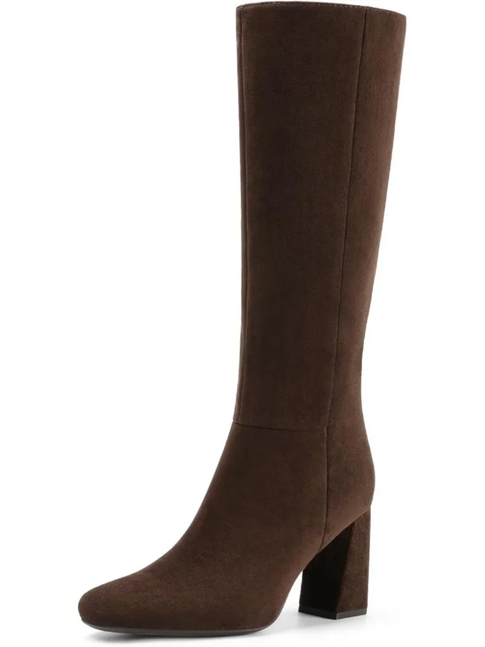 Women's Brown Suede Sleek Modern Style Block Heel Square Toe Knee High Boots